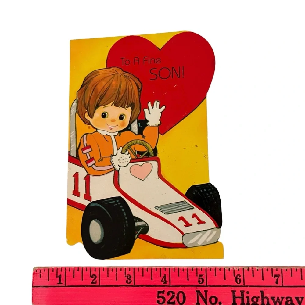 Unused Vintage Greeting Card Valentines Day Die Cut For a Fine Son Speed Racer